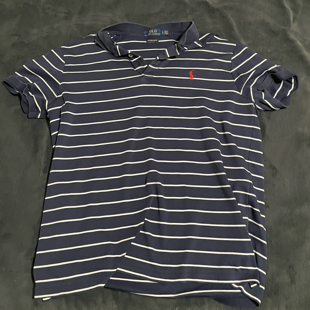 Navy Polo with white stripes